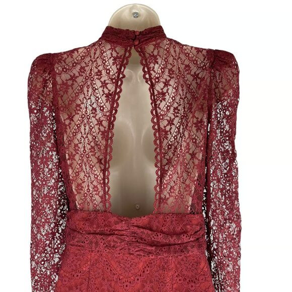 Saylor Celia Russet Red Lace Mock Neck Long Sleeve Cocktail Dress Size L - Picture 2 of 5